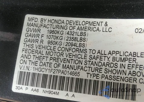 2023 Honda Accord Lx z USA, uszkodzony, nr VIN 1HGCY1F27PA014665